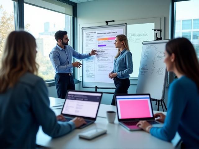 Team arbeitet gemeinsam an der Konzeption von Lead-Generierungsformularen